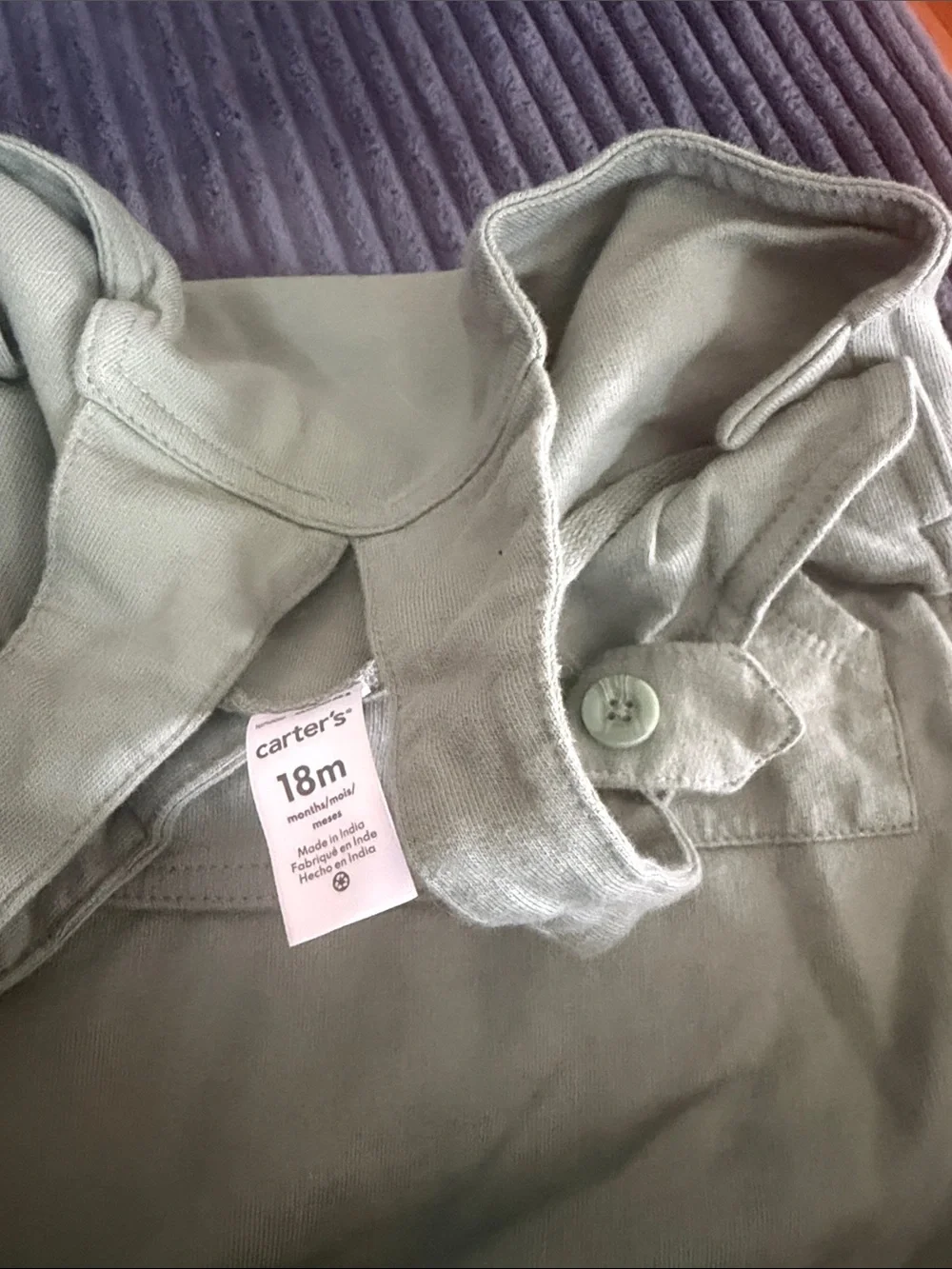 Carter's Sage Green Button-Front Baby Romper